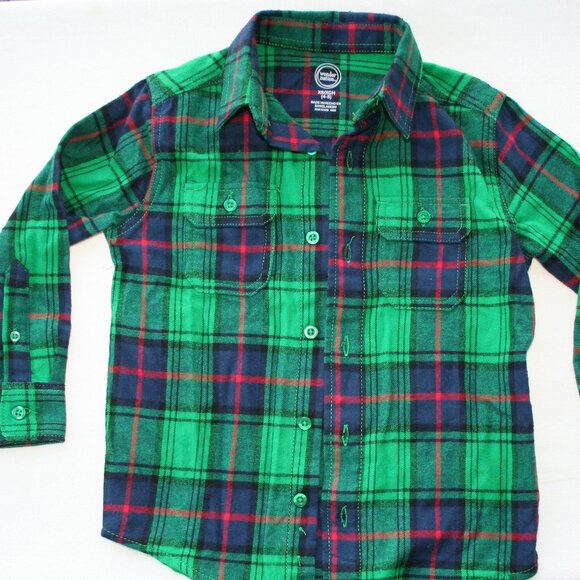 GREEN FALL FLANNEL BUTTON DOWN SHIRT PLAID BOYS 4 5 XS WARM AUTUMN LAYERING TOP - Picture 12 of 12